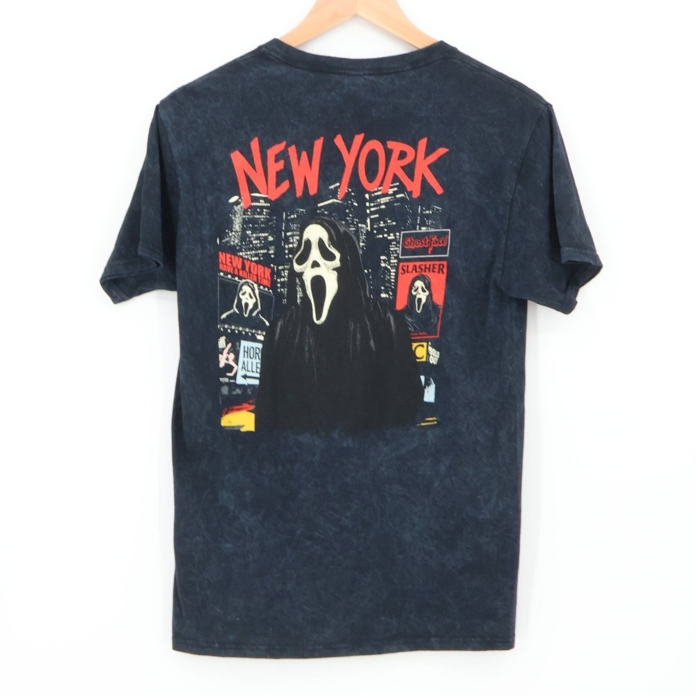 Ghost Face New York Graphic T Shirt‎ Black Acid Wash Scream Movie Tee Mens Small